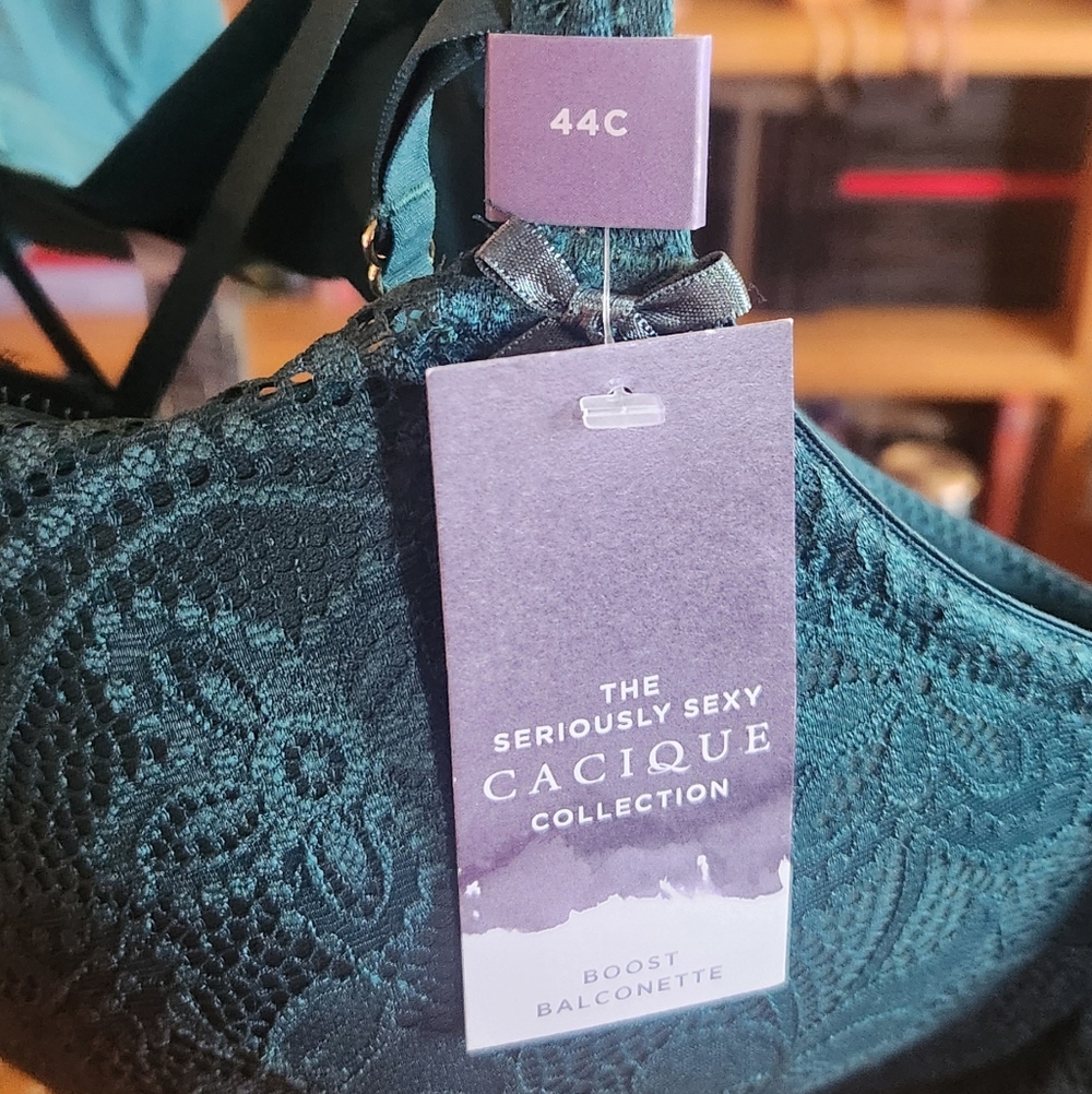 Cacique Forest Green Lace Boost Balconette Bra with Matching Strappy Hipsters - Picture 5 of 11